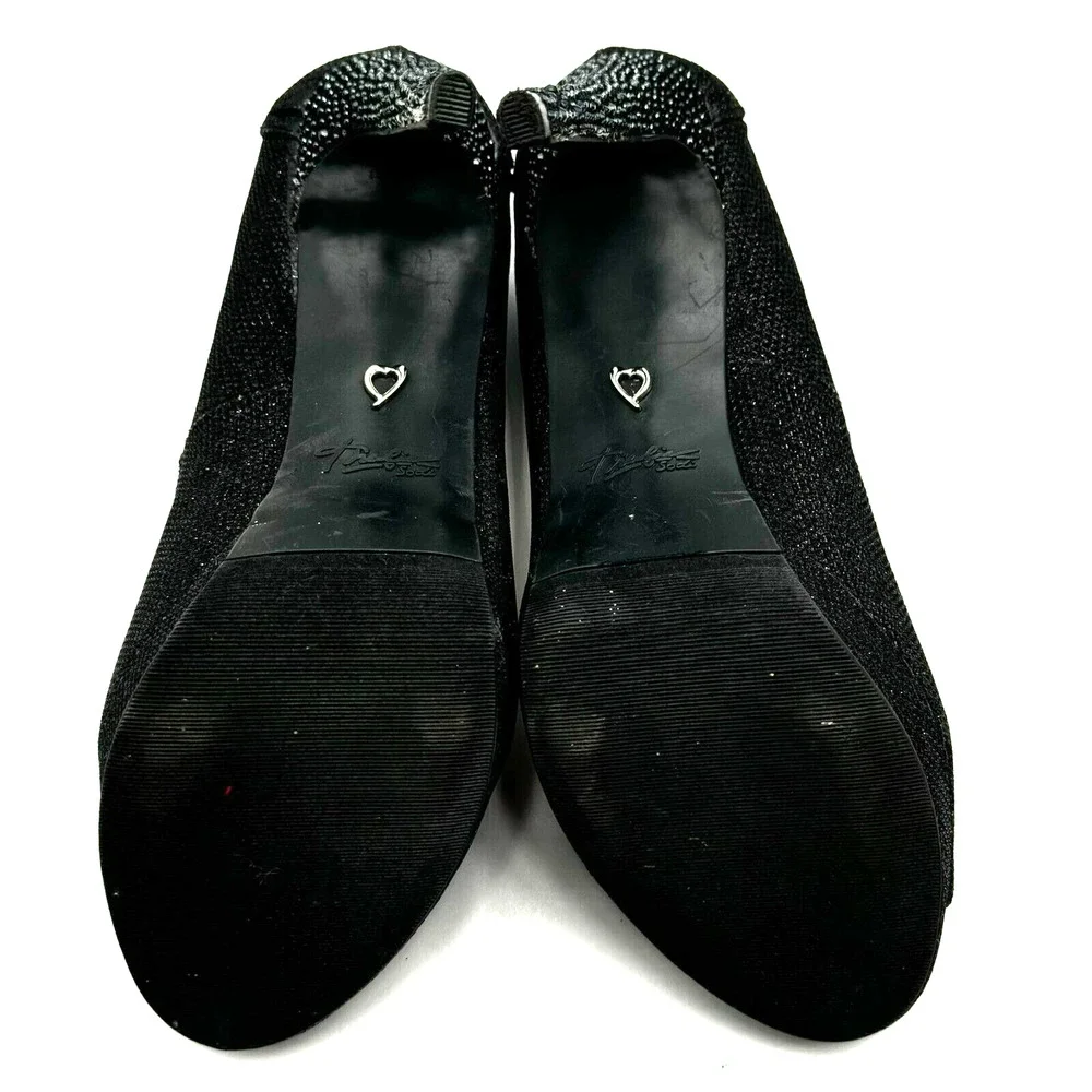 THALIA‎ SODI Women's 8.5 Lenna Black Beaded High Heels Pumps Peep Toe Vegan Glam